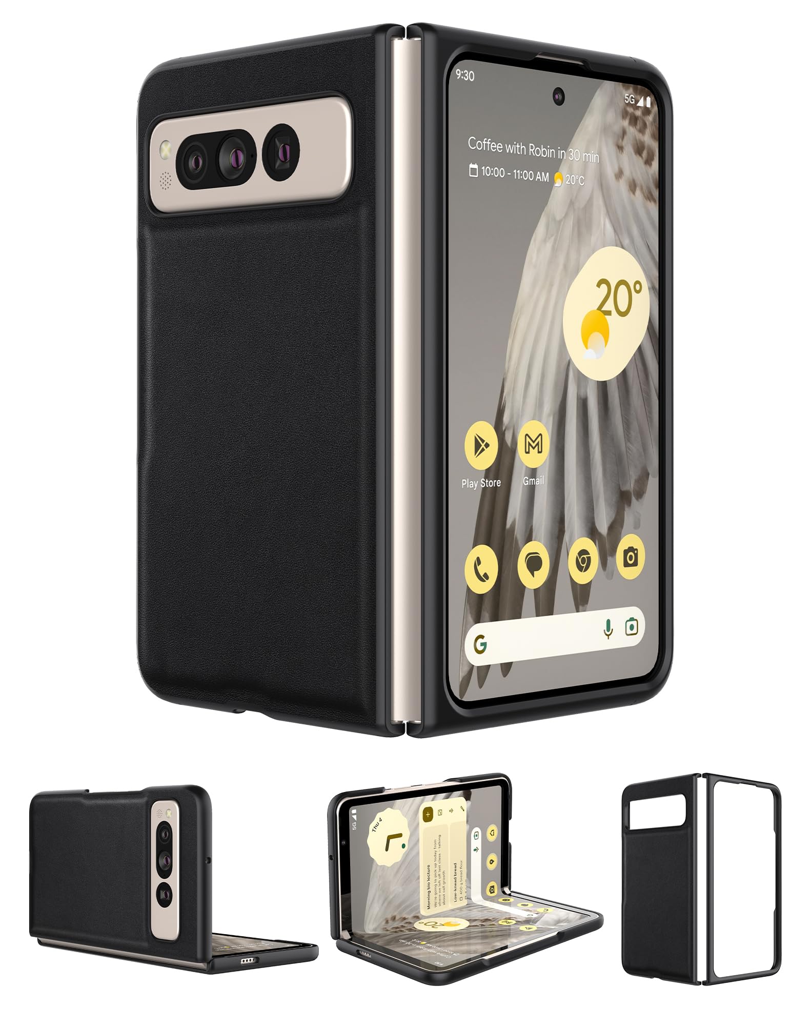 Protection Google Pixel Fold 5G 2023 coque fine antichoc avec dos cuir noir - 8