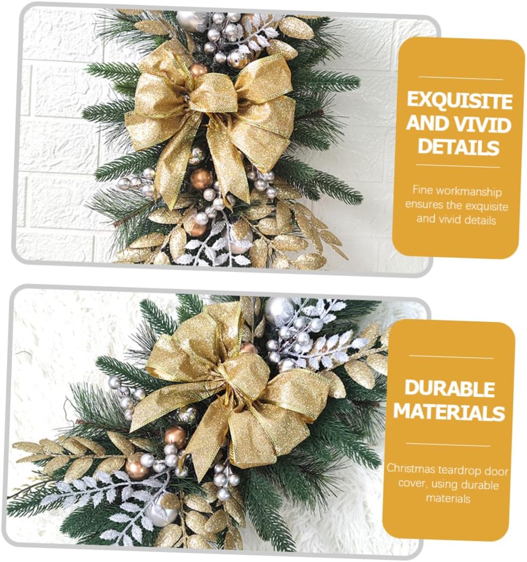 Xmas Teardrop Swag Wreath Pendant for Stair Railing Festive Bow Hanging Ornament for Christmas and Year Celebrations