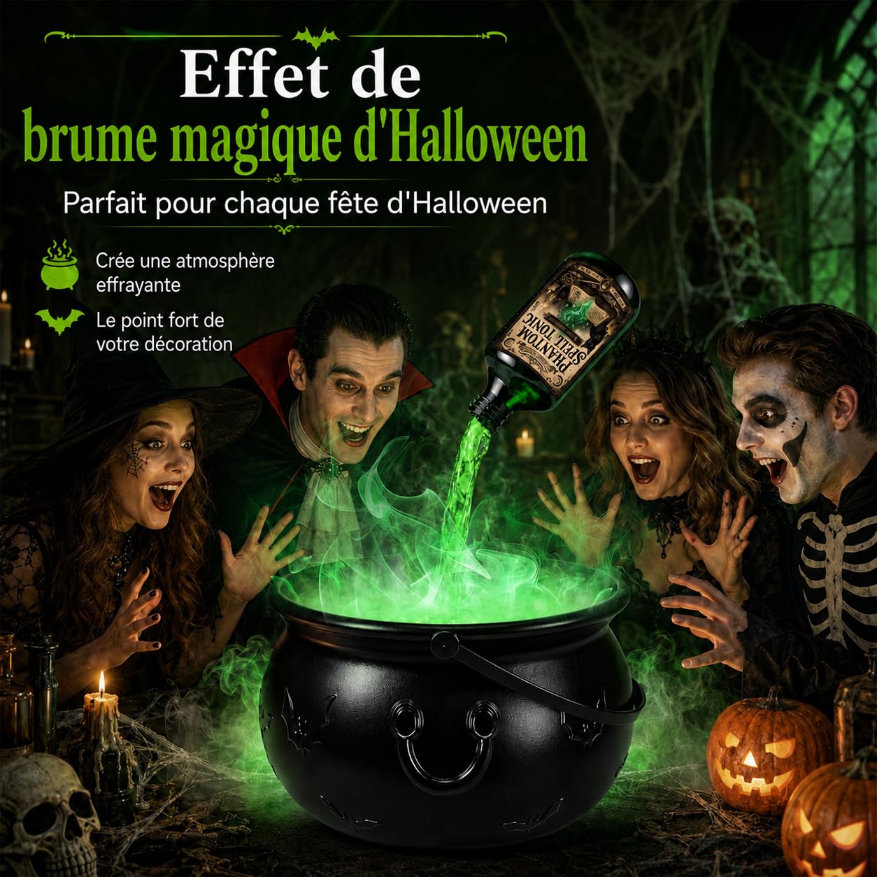 Chaudron Decoration Halloween XXL Machine a Fumee Exterieur Interieur Kit