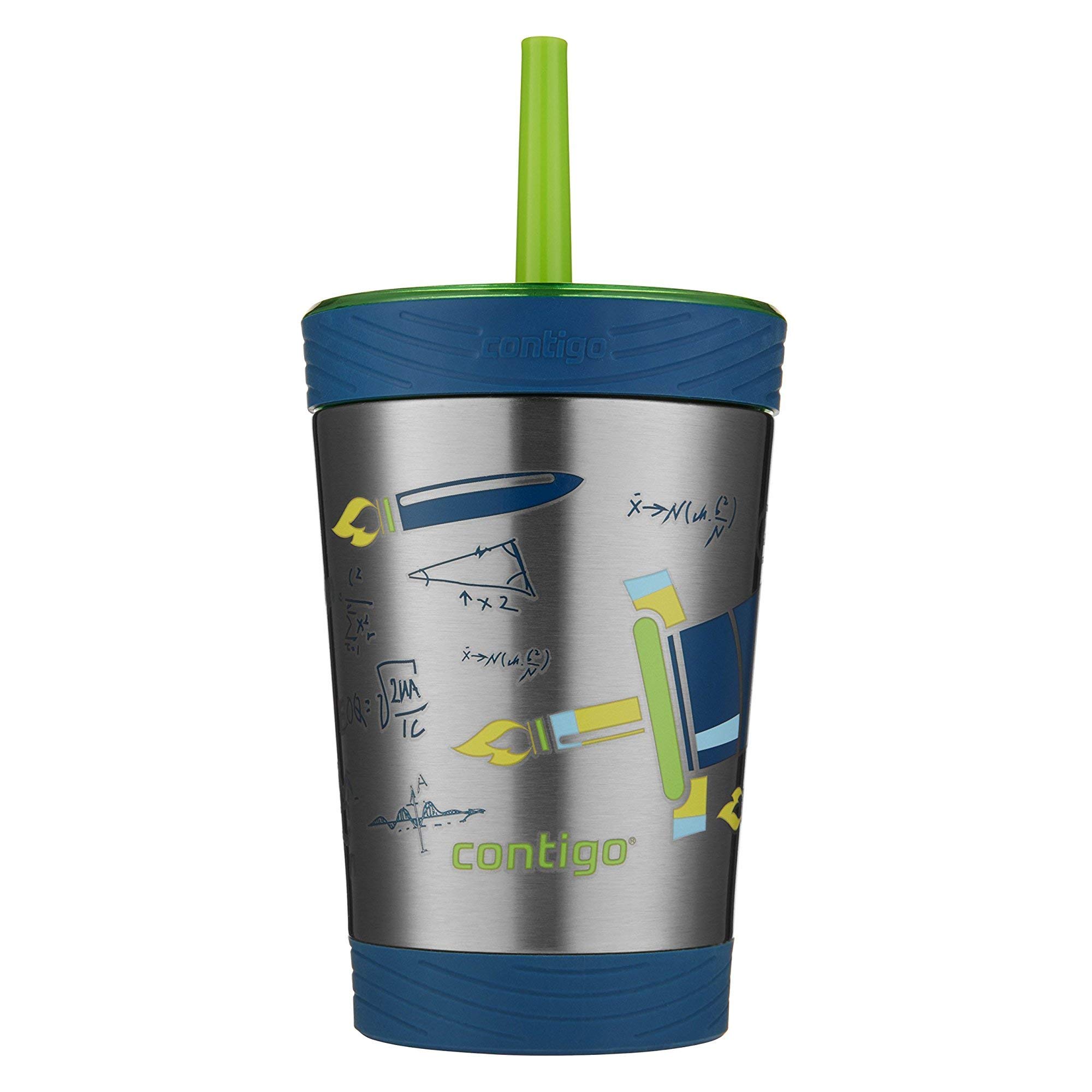 ContigoStainless Steel Spill Proof Kids Tumbler with Straw, 12 oz, Granny Smith with Rocket Design,2030574