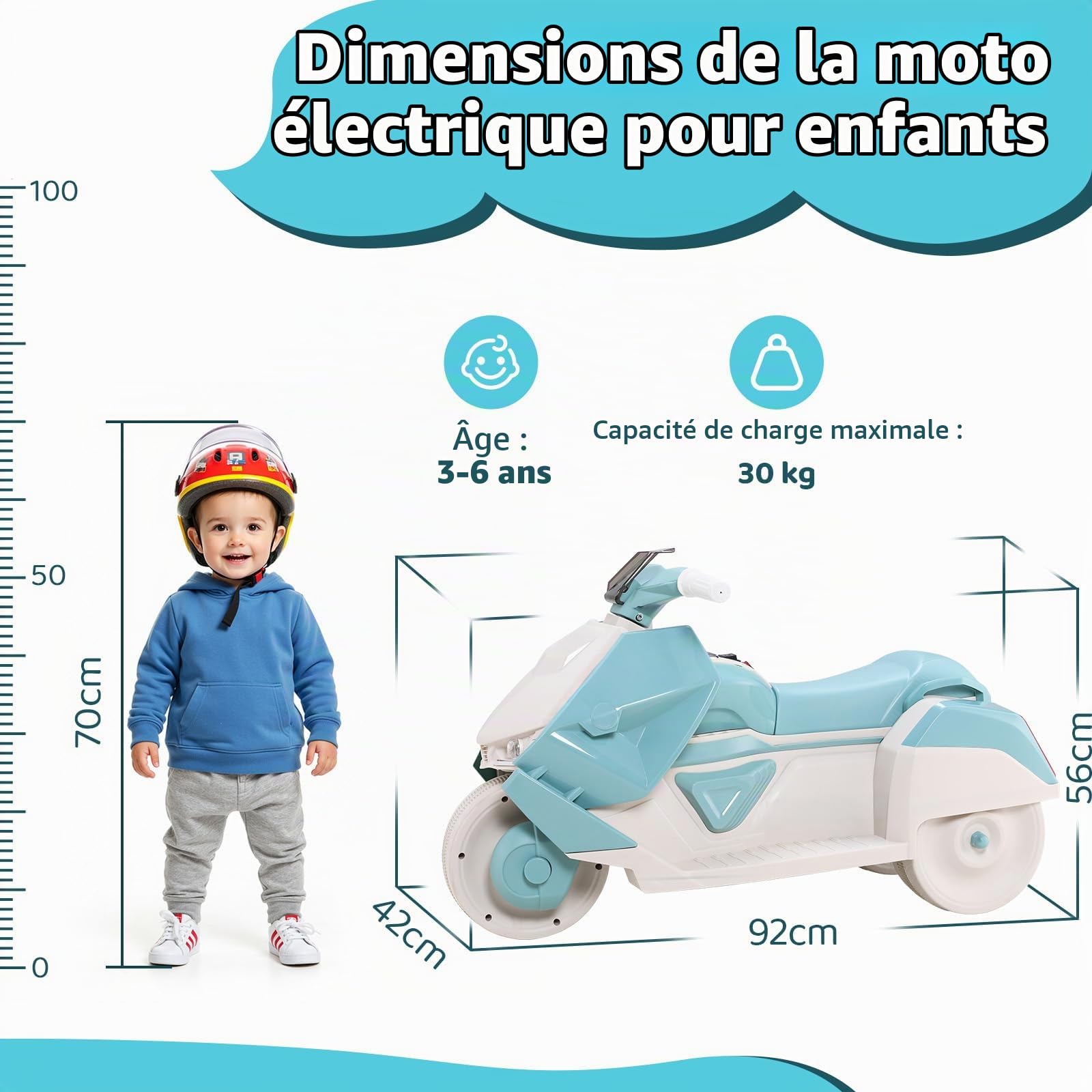 MAMIZO Moto électrique Enfant, Tricycle électrique à Double Moteur, 92 x 42 x 56 cm, avec Musique, pédales, Phare, Port USB, 3 km/h, Max 30 kg, pour Enfants 3-6 Ans, Vert | 92x42x56 cm, avec musique, pédales, phare, Fonction marche avant/arrière, 3 km/h,