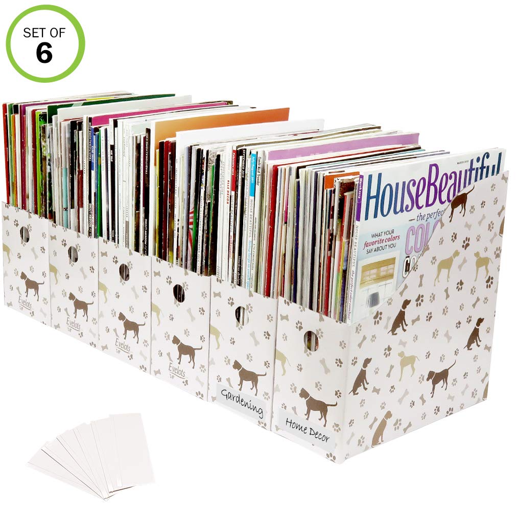 Evelots Magazine File Holder-Organizer-Full 4 Inch Wide-Dog Style-W/Labels-Set/6