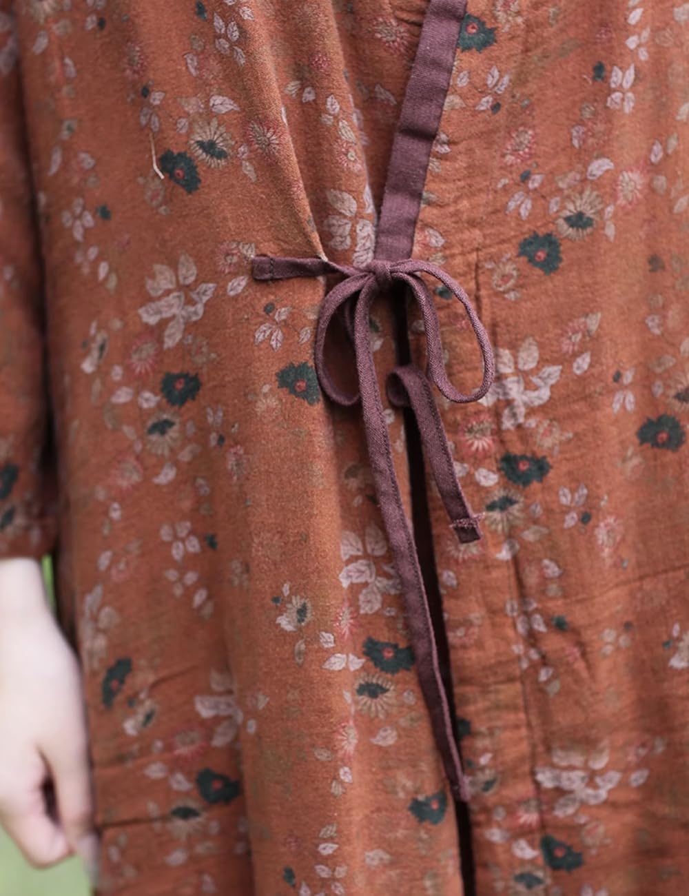 NFYM Women Lightweight Kimono Jacket Cotton Yarn Printed Tie Up Vintage Loose Cardigan Open Front Trench Coat Outerwear - Image 4