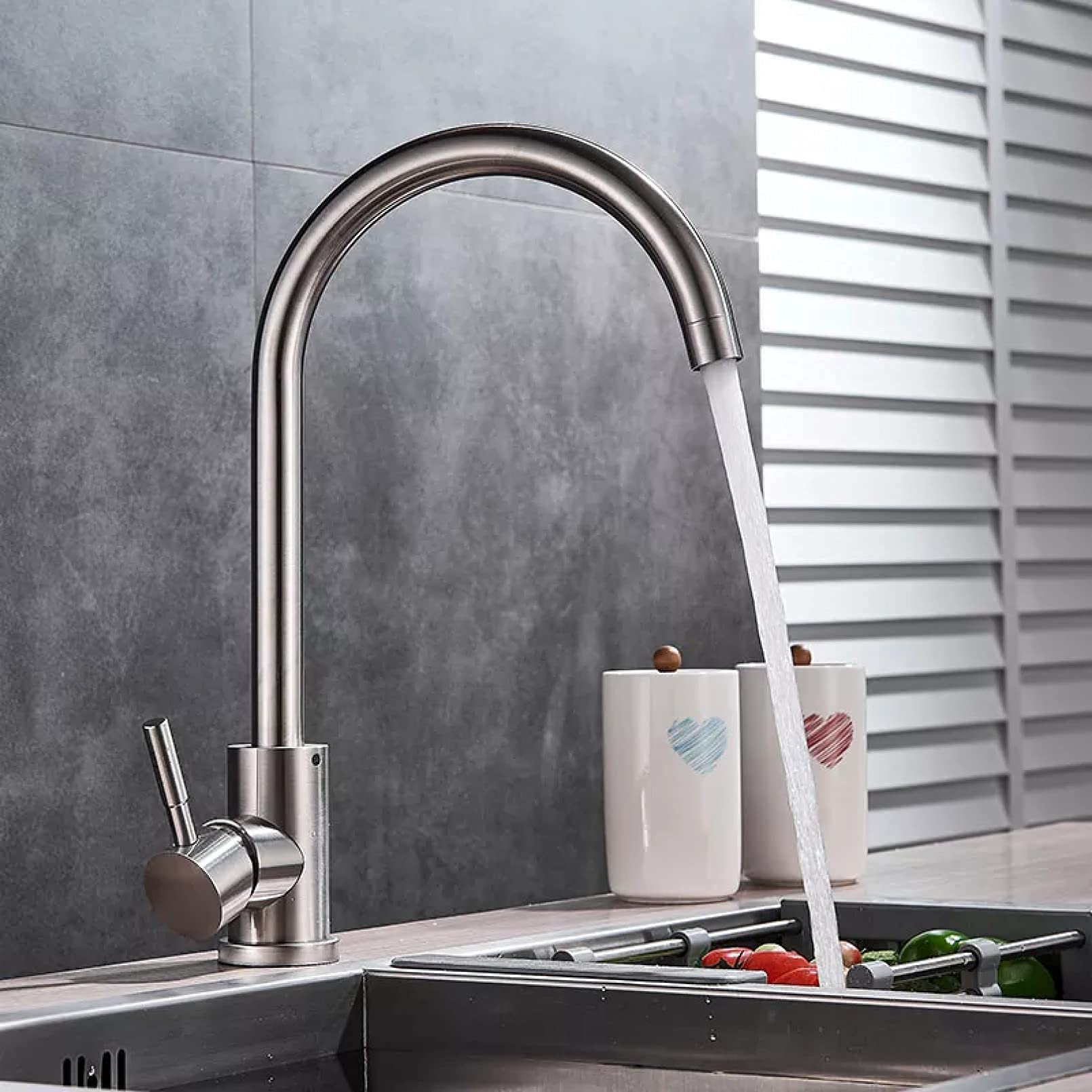 Faucets,Water-Tap Kitchen Faucet Brushed Nickel Rotate Neck Sink Single Lever Swive Spout Bathroom Mixer Tap Hole Stainless Steel Tap/Brushed B