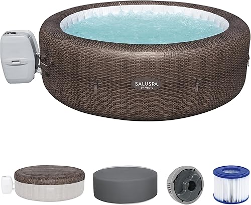 Bestway SaluSpa St Moritz AirJet - Bañera de hidromasaje inflable redonda para 5 a 7 personas con 180 AirJets y cubierta de ahorro de energía