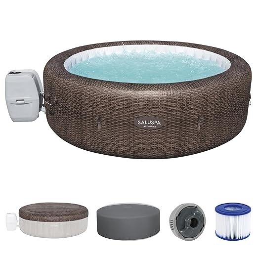 Bestway SaluSpa St Moritz AirJet 5 to 7 Person Inflatable Hot Tub Round Portable Outdoor Spa with 180 AirJets and EnergySense Energy Saving Cover