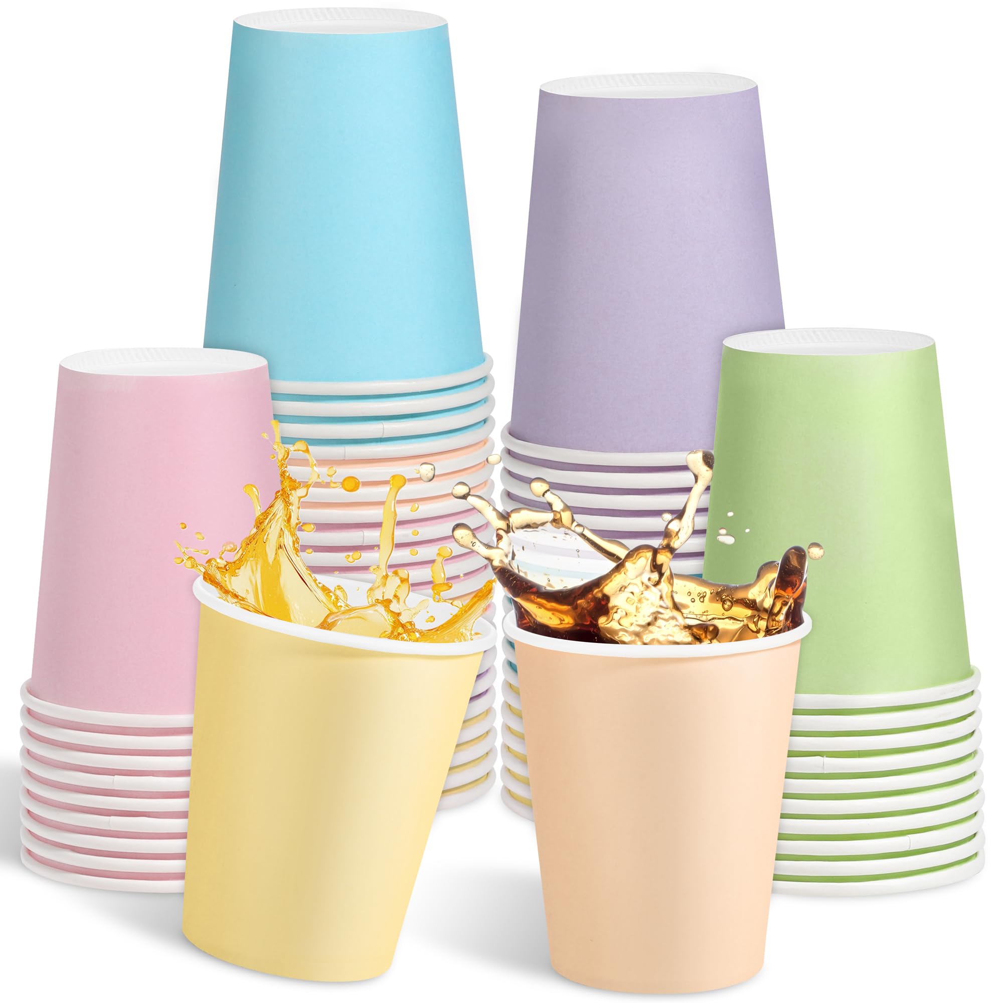 Kochorie 60 Pieces 6 Colors Rainbow Paper Cup, 8 Oz-9 Oz Disposable Pastel Party Cups for Hot and Cold Beverages, Paper Cups Pastel Colours, Coloured Drinking Cup for DIY Holiday Picnics Weddings