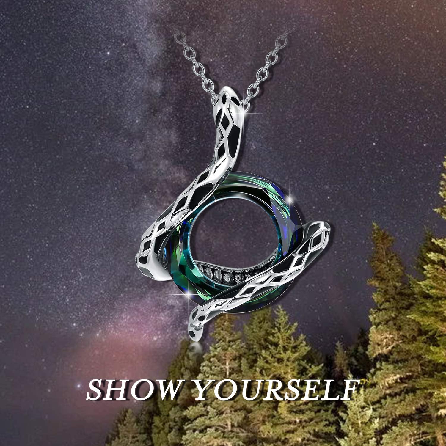 Snake Necklace 925 Sterling Silver Animal Pendant with 4 Colors Circle Crystal from Austria, Snake Jewelry Collection for Women Her - Image 2