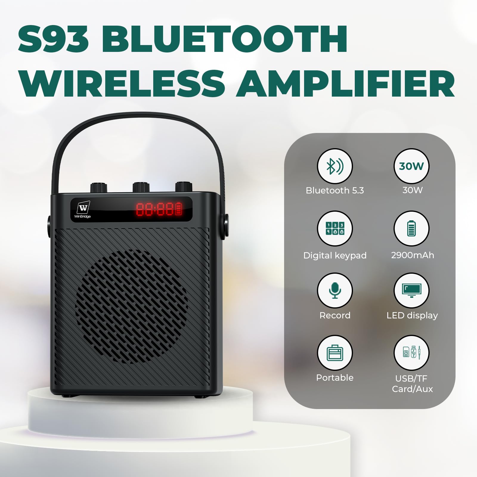 Amplificatore vocale wireless da 30 W con microfono auricolare, sistema PA Bluetooth 5.3 portatile per insegnanti, megafono ricaricabile personale con altoparlante per insegnare e parlare