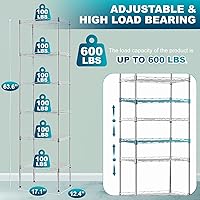 Vista 6 de 6-Tier Wire Shelving Unit Height Adjustable Metal Standing Storage Shelf Rack for Pantry Kitchen Bathroom Laundry Garage Closet 17.1L x 12.4W x