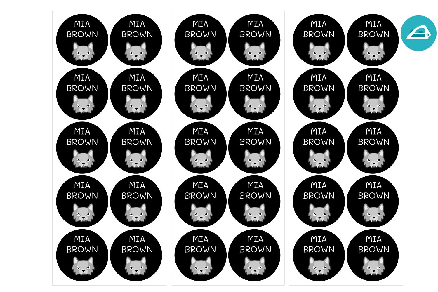 Haberdashery Online 28 Etiquetas Termoadhesivas para marcar la Ropa. Etiquetas Redondas de diámetro de 3 cms. Color Negro (para Planchar)