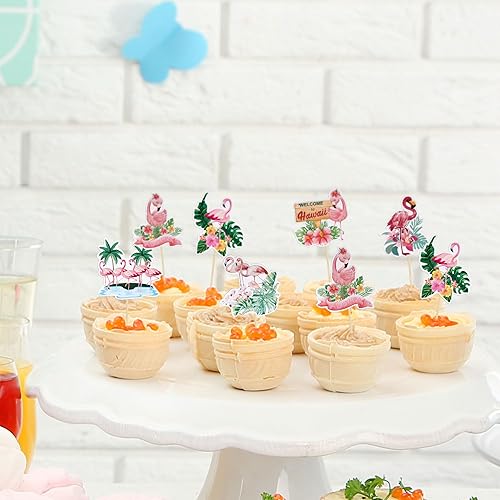 Miniatura 7 de Gyufise 36 piezas de decoración de flamenco para cupcakes de cóctel, tropical, Aloha Luau, flamenco, verano, hawaiano, playa, cupcakes, decoración