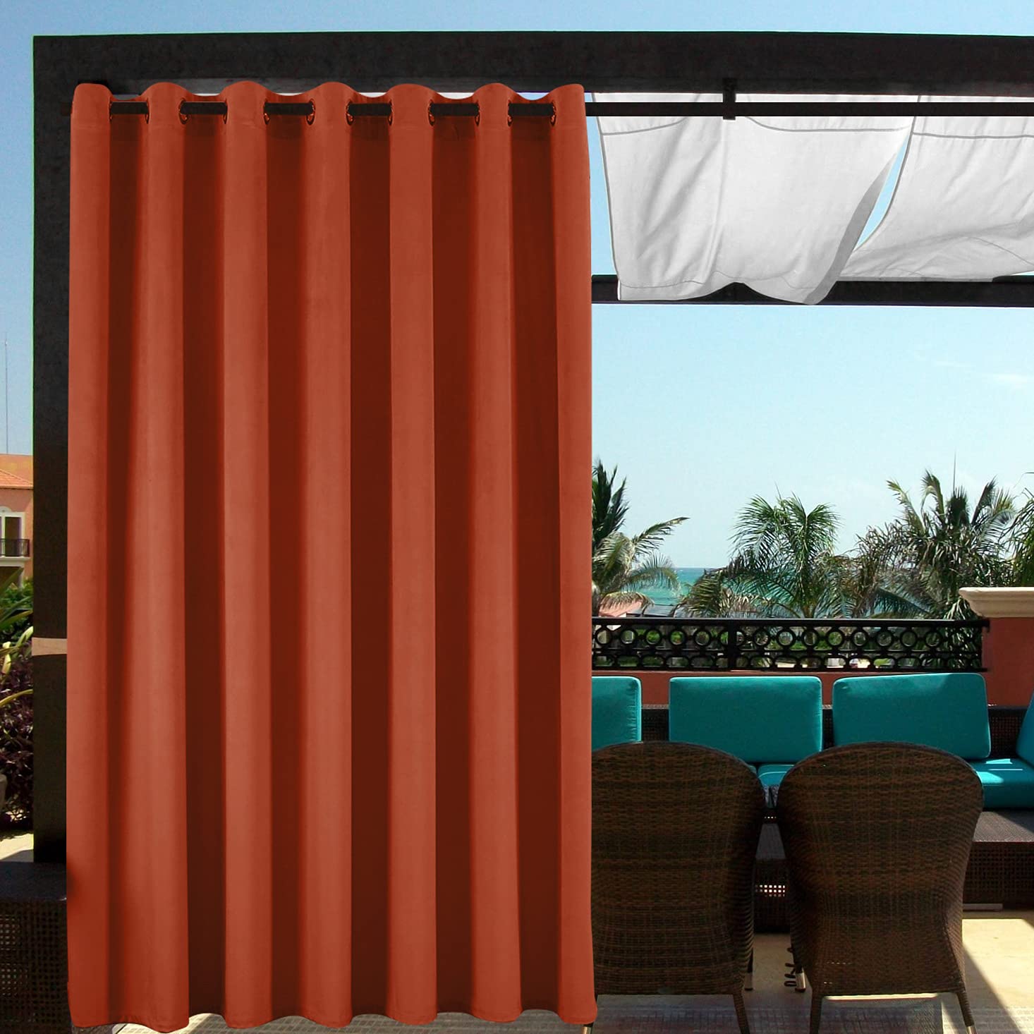 CHHKON Outdoor Curtains for Patio Waterproof Velvet Curtains Indoor/Outdoor Curtain Panel with Grommet (Mecca Orange, W100xL84/1 Panel)