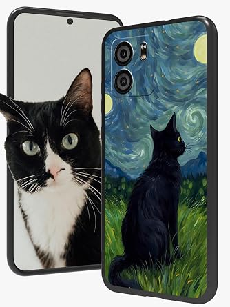 for BLU View 5 Phone Case for BLU View 5 B160V with Sky Night Cat Design for Women Men Slim Shockproof Soft Silicone Cover [Camera Protection] Case for BLU View 5 6.56" 2024