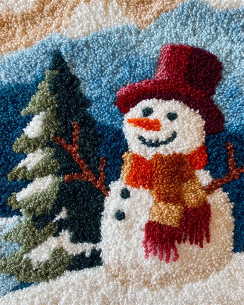 FWRTYCB Latch Hook Kits Rug Making Crafts with Colorful Pattern Printed,A Snowman in A Snowy Landscape 20X15Inch Large Latch Hook Rug Kit Tapestry Rug Making Kits DIY Crafts Unfinished Handmade Croc