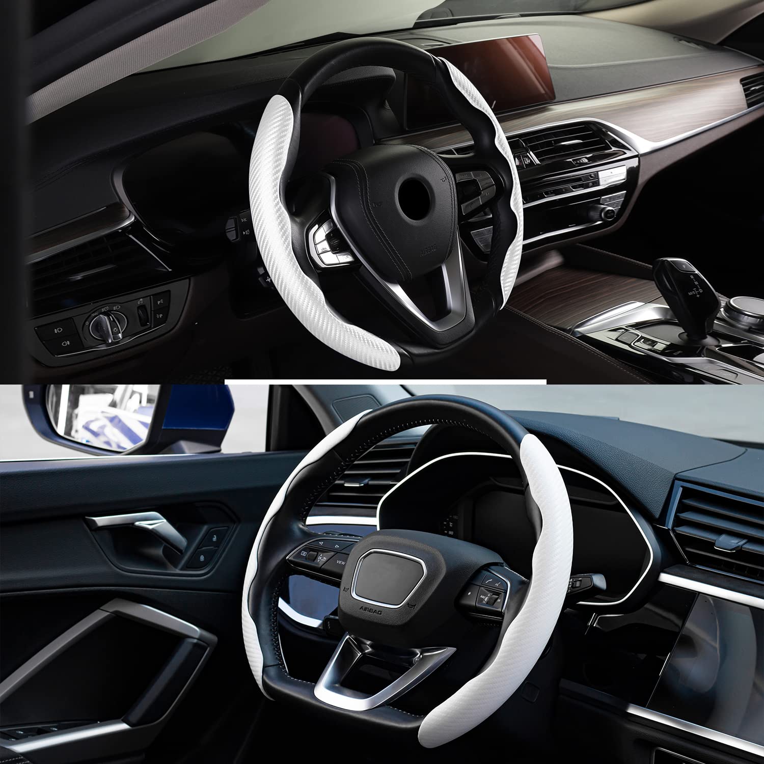 DOMENICA 2 Pezzi Coprivolante Universale per Auto 36-40cm Fibra Carbonio Antiscivolo Ultraleggero (Bianco)