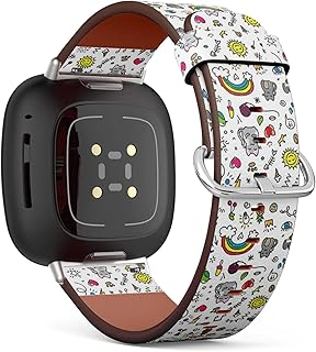 CJBROES Replacement Leather Watch Band, Compatible with Fitbit Versa 3 and Fitbit Sense of Wristband Bracelet Accessory - Colored cat Birds