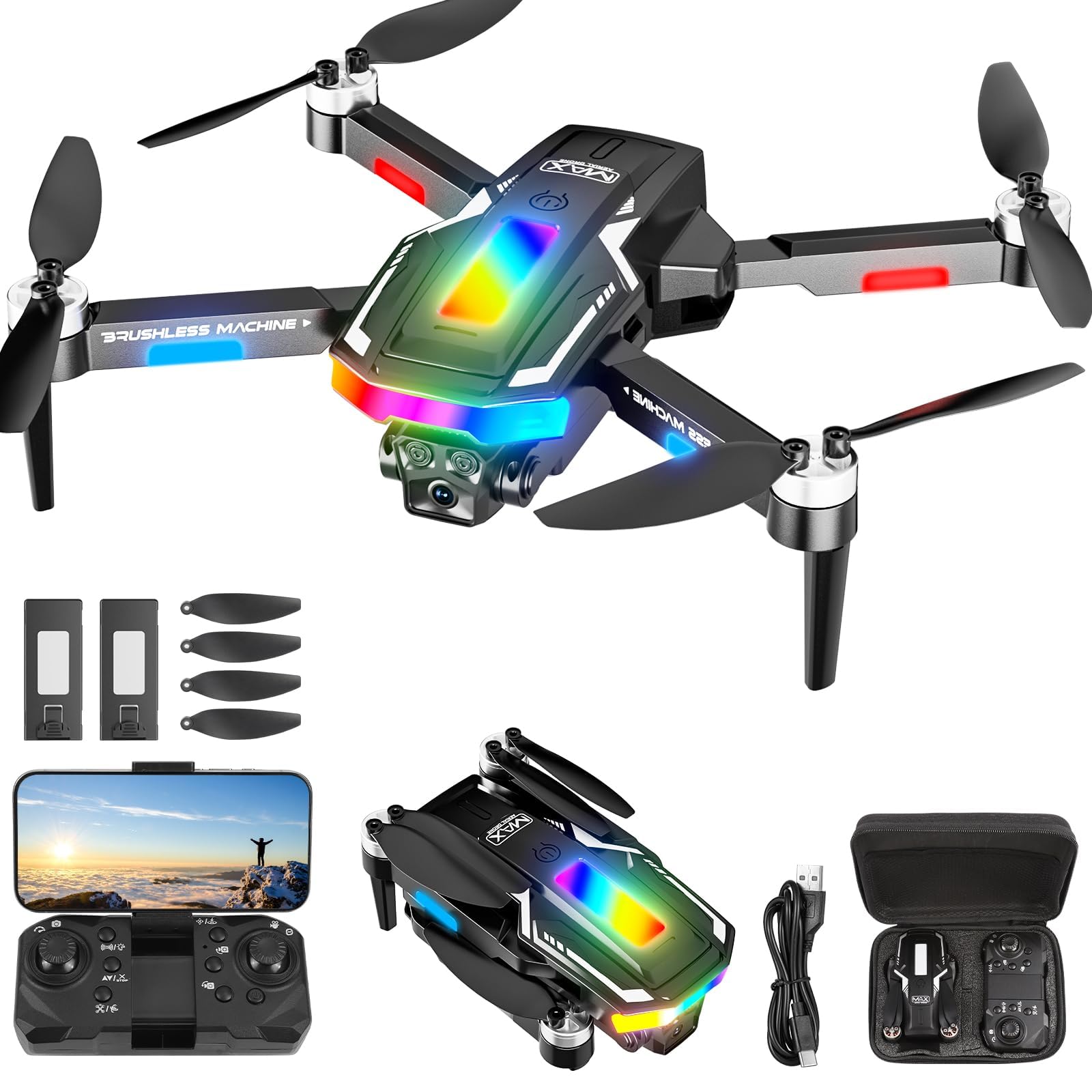 Dron con 2 Cámara 4K HD, GuKKK RC Quadcopter Drone Plegable para Principiantes, 90°Eléctrica ajustable FPV Dron con 2 Baterías y Bolsa Portátil, Juguetes para Niños y Niñas Regalos Navidad