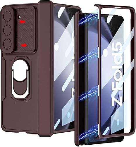 Funda para Samsung Galaxy Z Fold 5 con protección magnética de bisagra, cubierta deslizante para cámara, protector de pantalla integrado con función