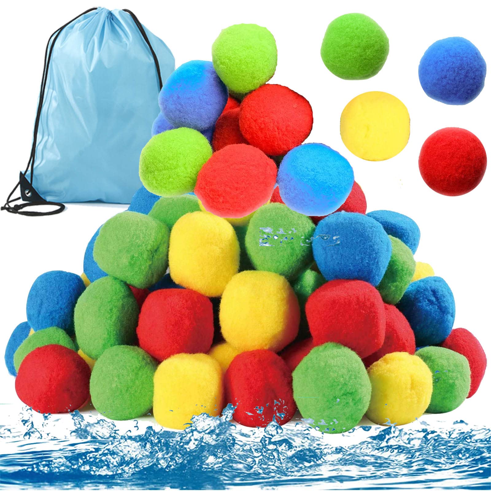 56PCS Cotton Water Balloons Kids W/Backpack for Battle Blasters, Reusable Water Bomb Splash Absorbent Balls, Ideal Water Toy for Gift & Outdoor Summer Yard, Pool, Lawn, Beach Water Fight Game Activity