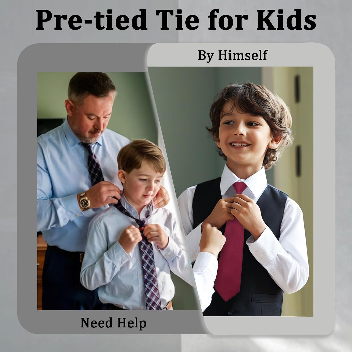 Boys Tie, Kids Ties for Boys Adjustable Pre-Tied Clip on Necktie for School Uniform Graduation Wedding Party Church
