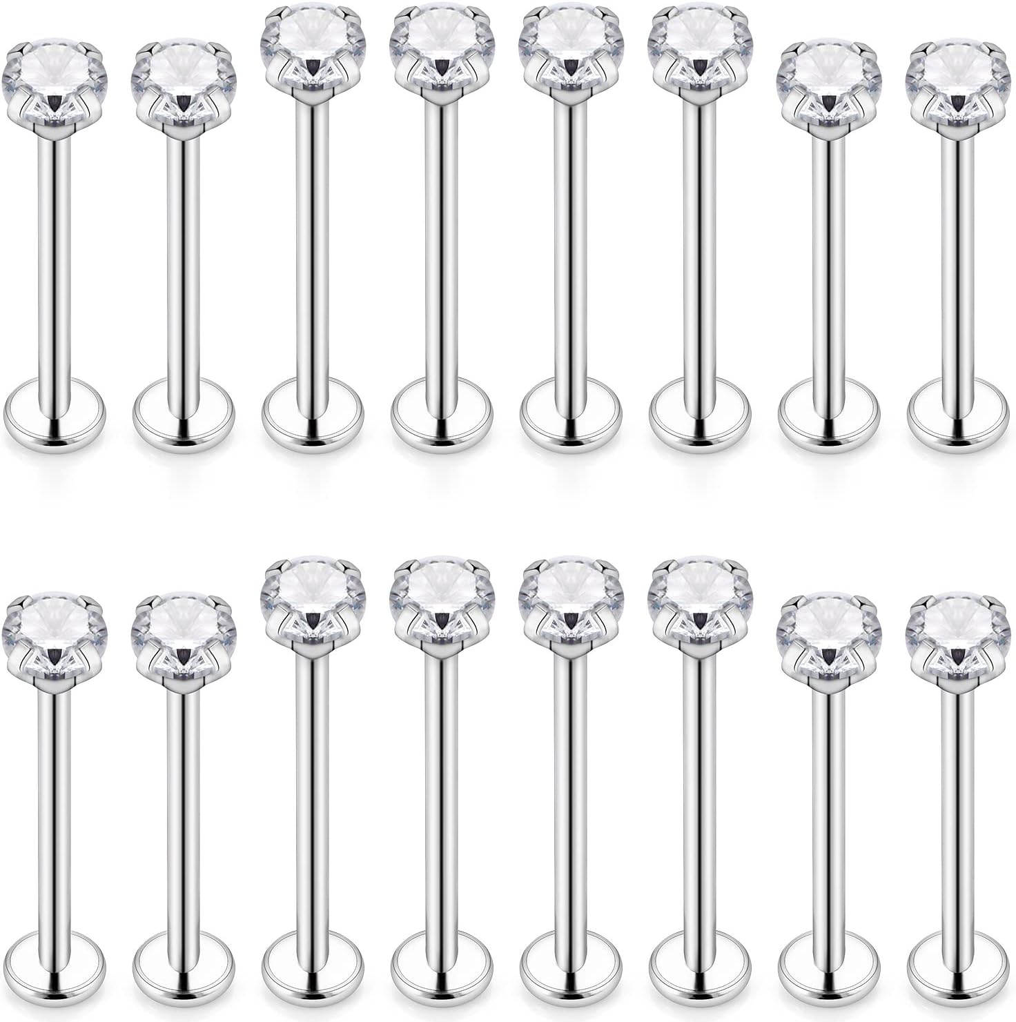 16G 14G チークピアス ジュエリー ステンレススチール アシュリー ピアス リップジュエリー クリスタル 内部にねじ付き ディ