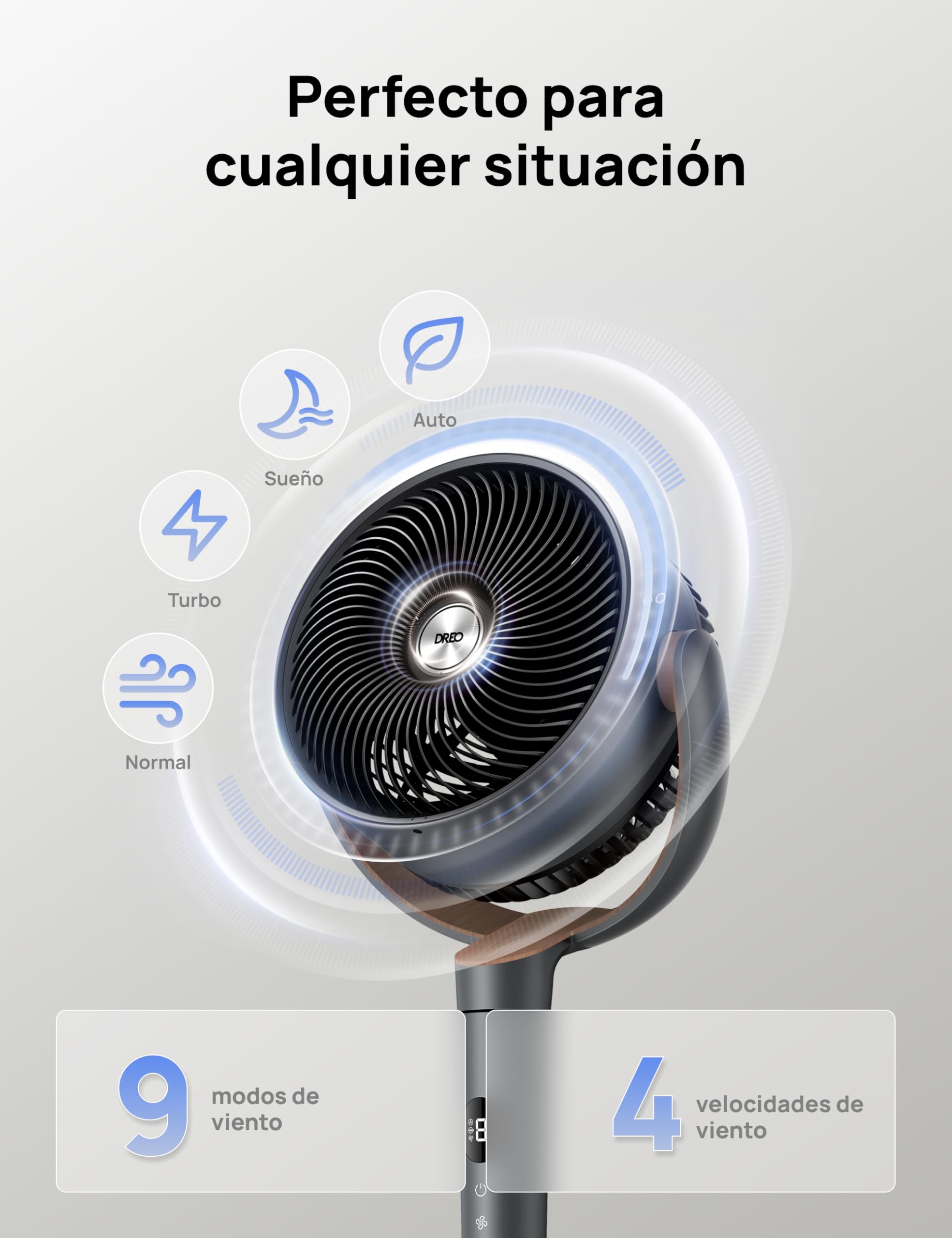 Dreo ventilador de pie muy silencioso con control remoto, ventilador grande 20 dB con motor CC, oscilación 120°, 3 modos, altura ajustable 94–107 cm, ventilador de suelo TurboPoly™ 512
