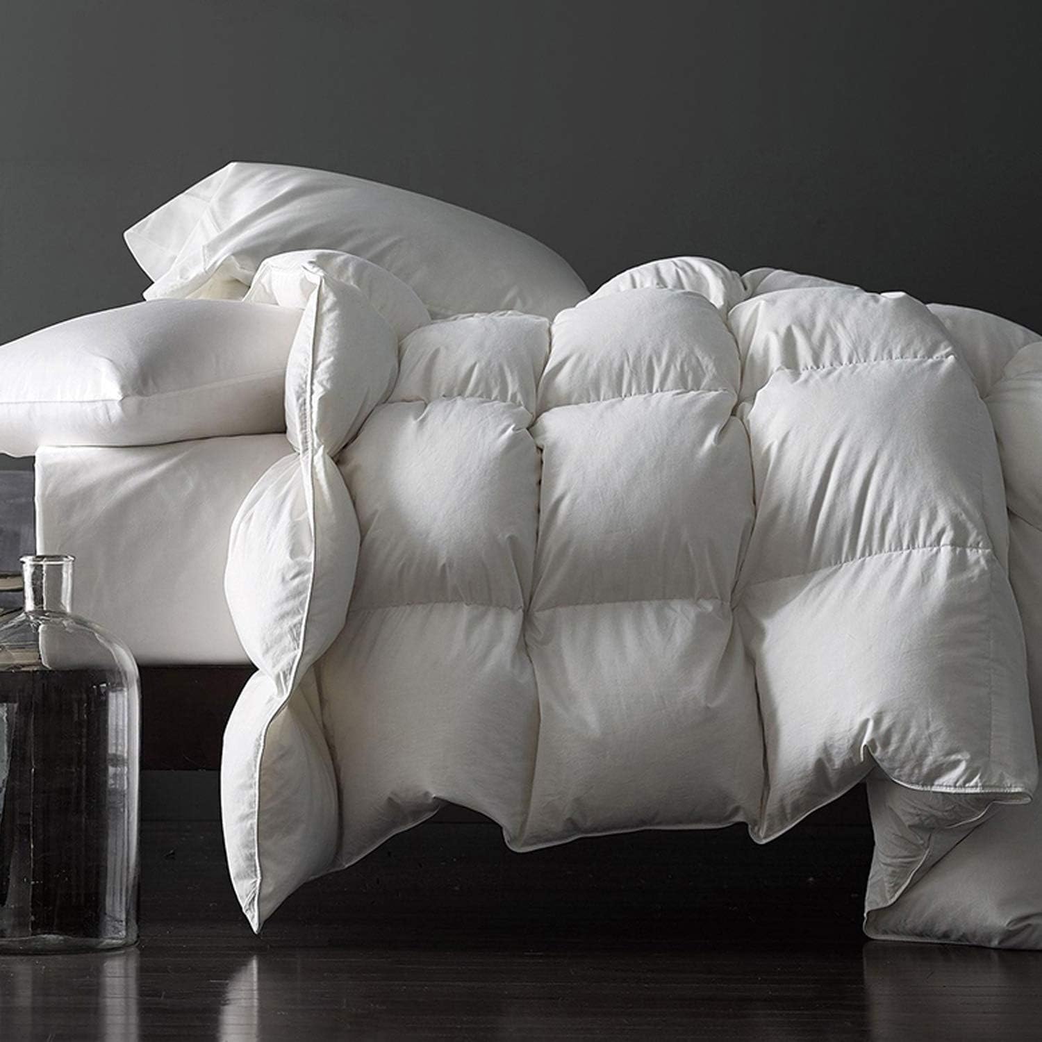 RoyolivingPremium Heavyweight Greyduck Feathers Down Comforter Queen Full Size Thickened Solid White 100% Cotton Cover Down Proof Winter Duvet Insert with Corner Tabs, 60 Oz