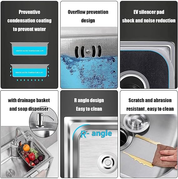 Utility Sinks for a Laundry Room, 304 Stainless Steel Sink, Freestanding Single Bowl Kitchen Sinks, Outdoor Laundry Tub Slop Sink For Garage,Restaurant,Kitchen,Laundry Room,Indoor Outdoor(Double-layer