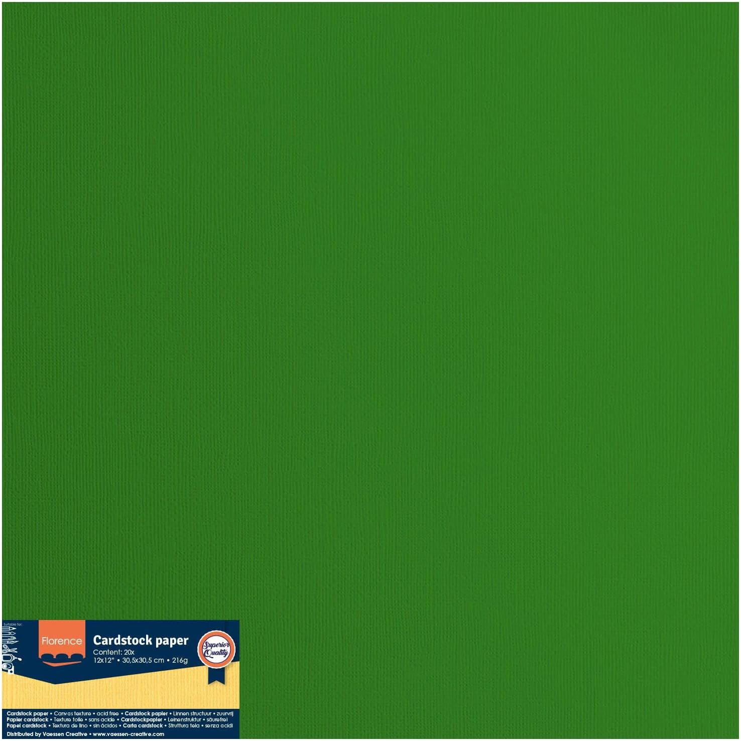 Vaessen-Creative Florence Textured Cardstock, Green Grasshopper, 216 Grams, 12x12 inches, 20 Sheets, for Scrapbooking, Card Making, Die Cutting and Other Paper Crafts, 30.5x30.5cm