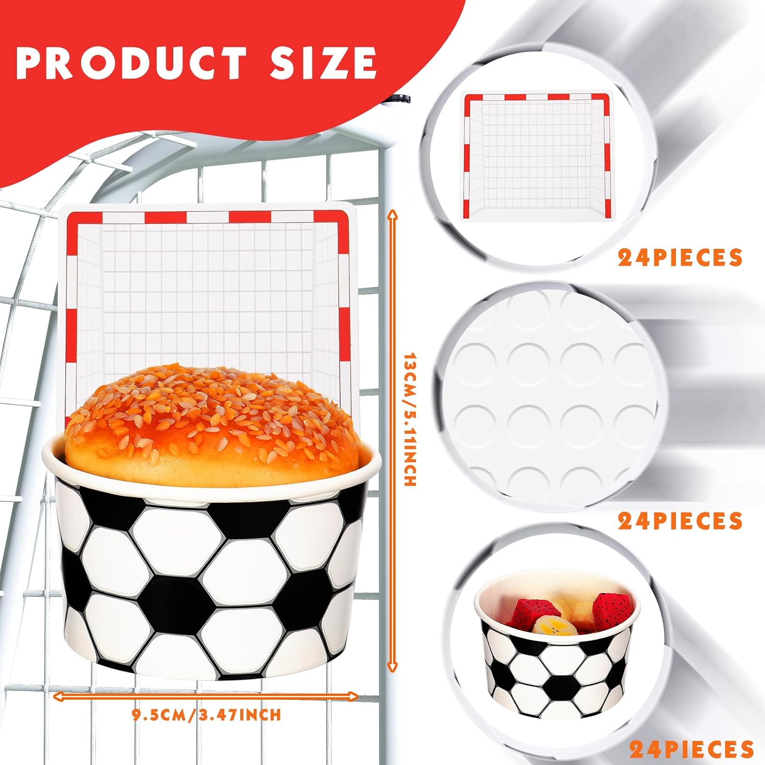 Sunnyray 24 Sets Soccer Hoop Snack Cups with Football Net Cards Disposable Paper 8 oz Ball Sports Party Favors Candy Cups Ball Treat Food Bowls for Soccer Birthday Party Decorations Supplies