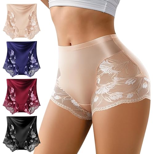 Women's Underwear High Waisted Full Coverage Panties with Lace Leg Trim