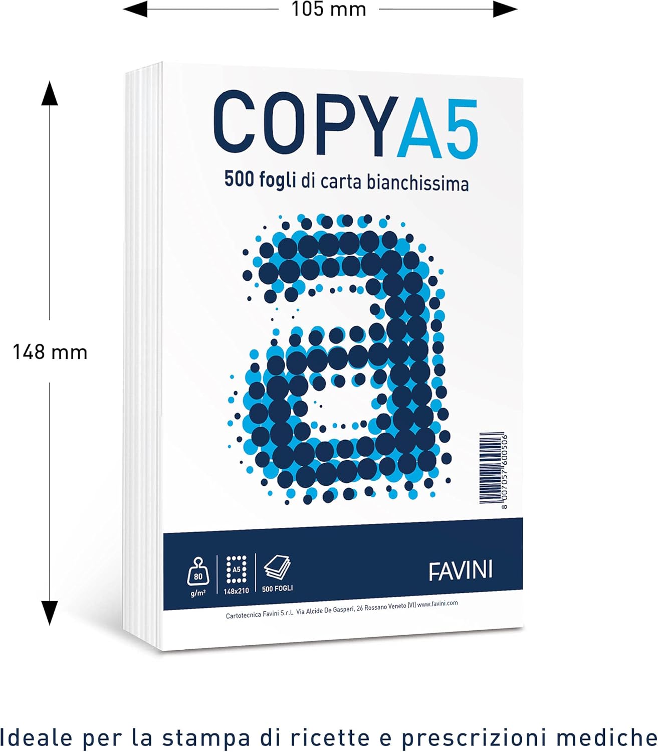 FAVINI Pack of 12 Pieces – Copy Paper A5 148 x 210 mm 80 gr 500 FG BIANCA FAVINI