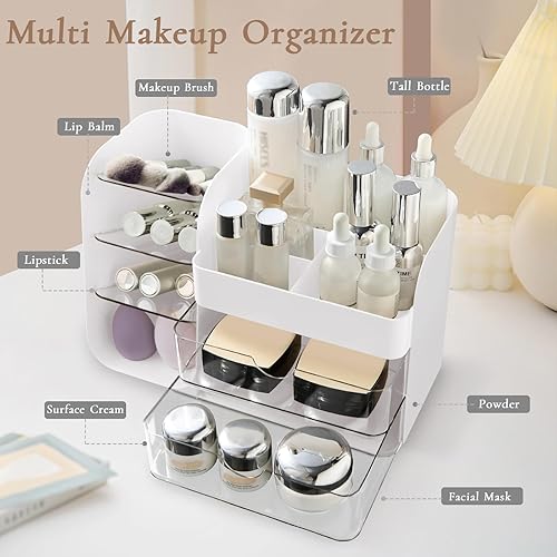 Miniatura 2 de FZHZZ Organizador de maquillaje para encimera con cajones, organizador de cosméticos con soporte para brochas de maquillaje de viaje, organizador de