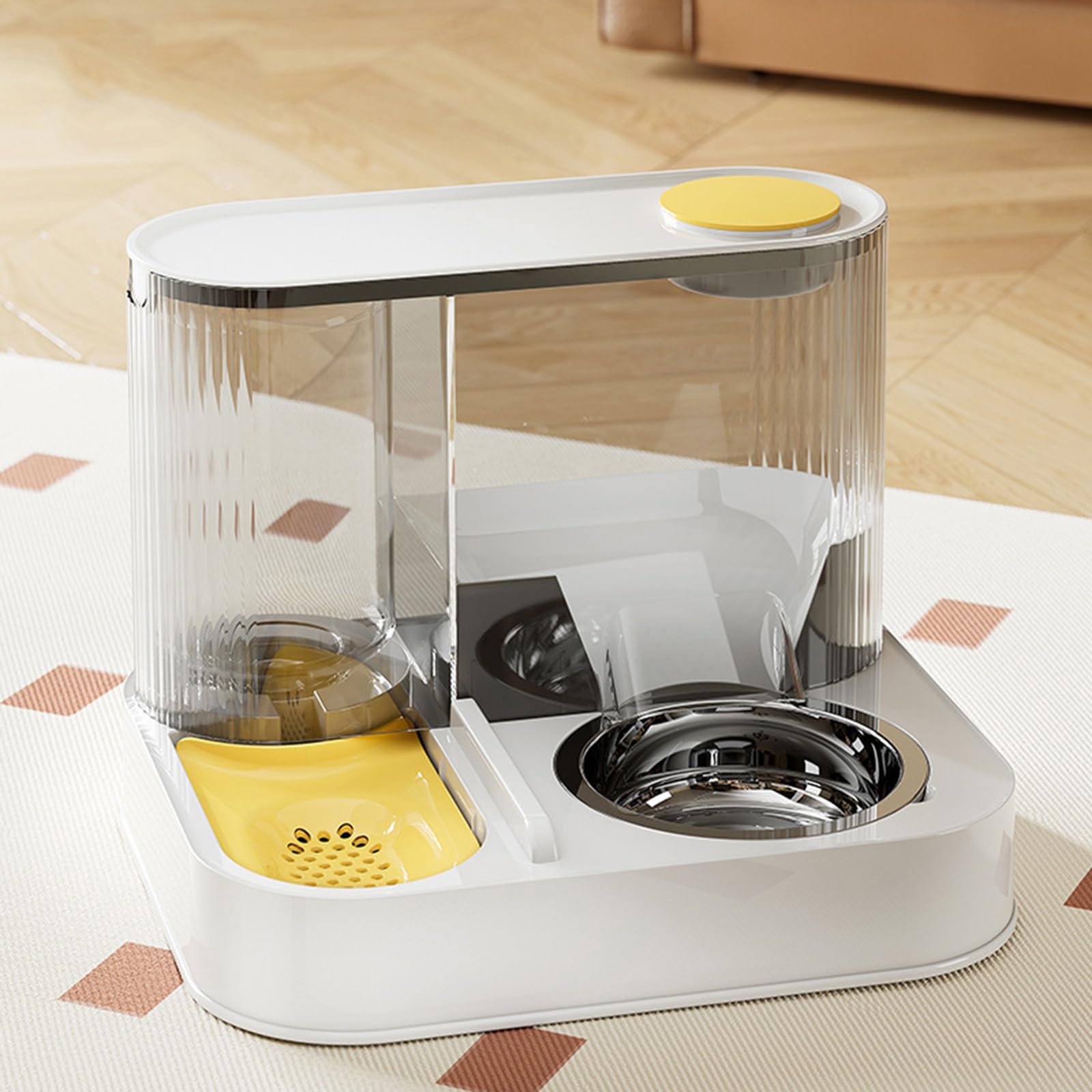 Comedero elevado para mascotas con comedero de acero inoxidable extraíble y dispensador automático de agua. Cuenco de acero inoxidable para gatos con agua y comida