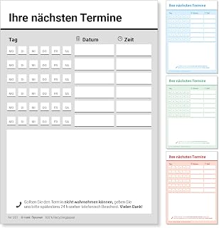 600 Terminzettel Praxis | 12 x Terminblock à 50 Blatt | schwarz | 6 Termine pro Zettel | für Ärzte. Heilpraktiker. Physio. Massage. Studios u.v.m.