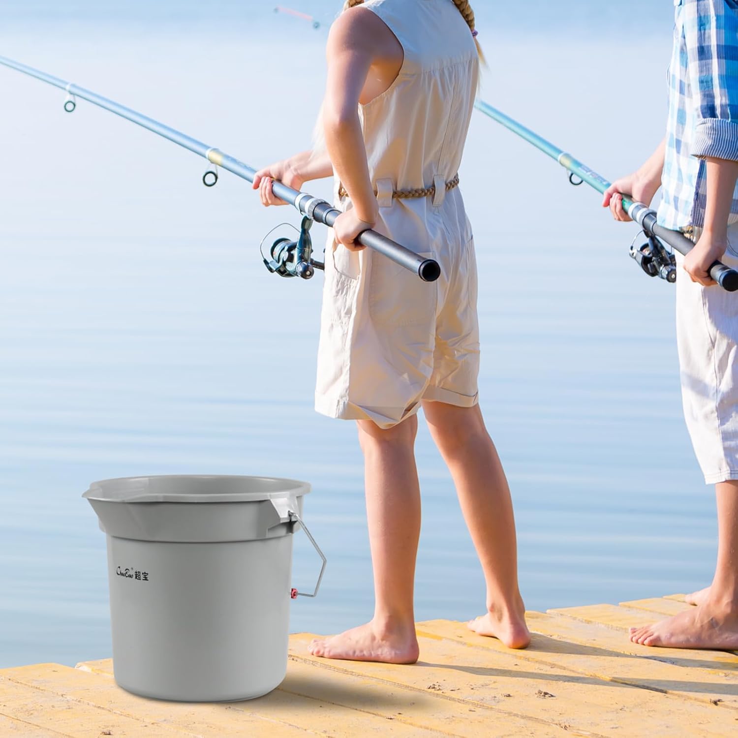 Begale 3.5 Gallon/ 14 Quart Commercial Cleaning Pail, Plastic Round Car Wash Bucket with Handle, Gray, Pack of 4