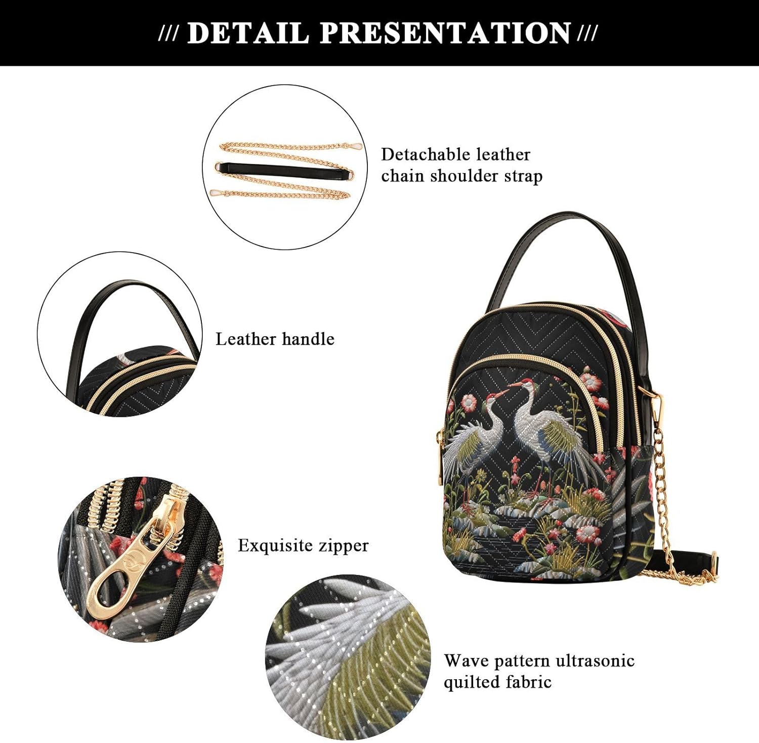 Chinese Cranes Flowers Small Crossbody Bags for Women Cell Phone Shoulder Purse Handbags Wallet 21214995