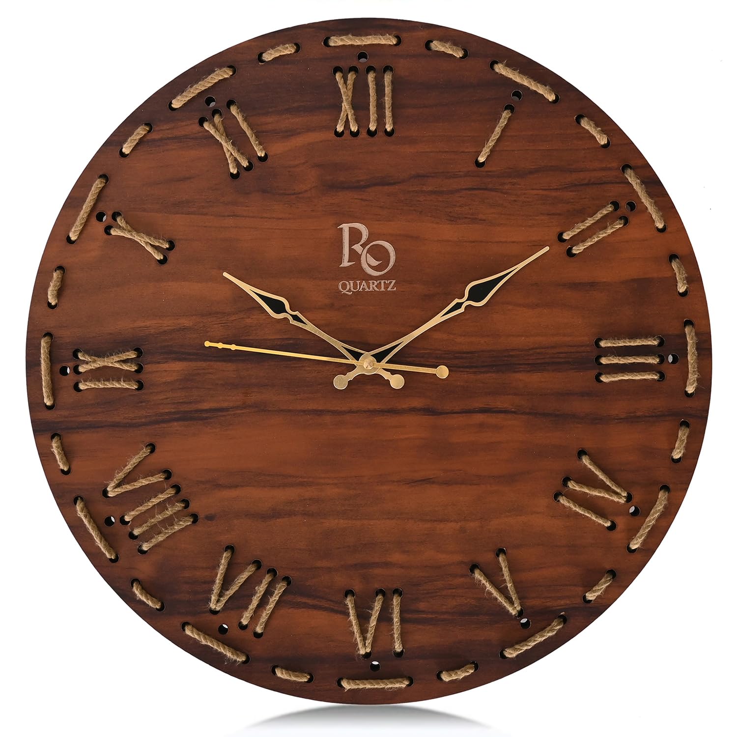 Vintage Wooden Wall Clock - Roman Dial, Golden Details -2