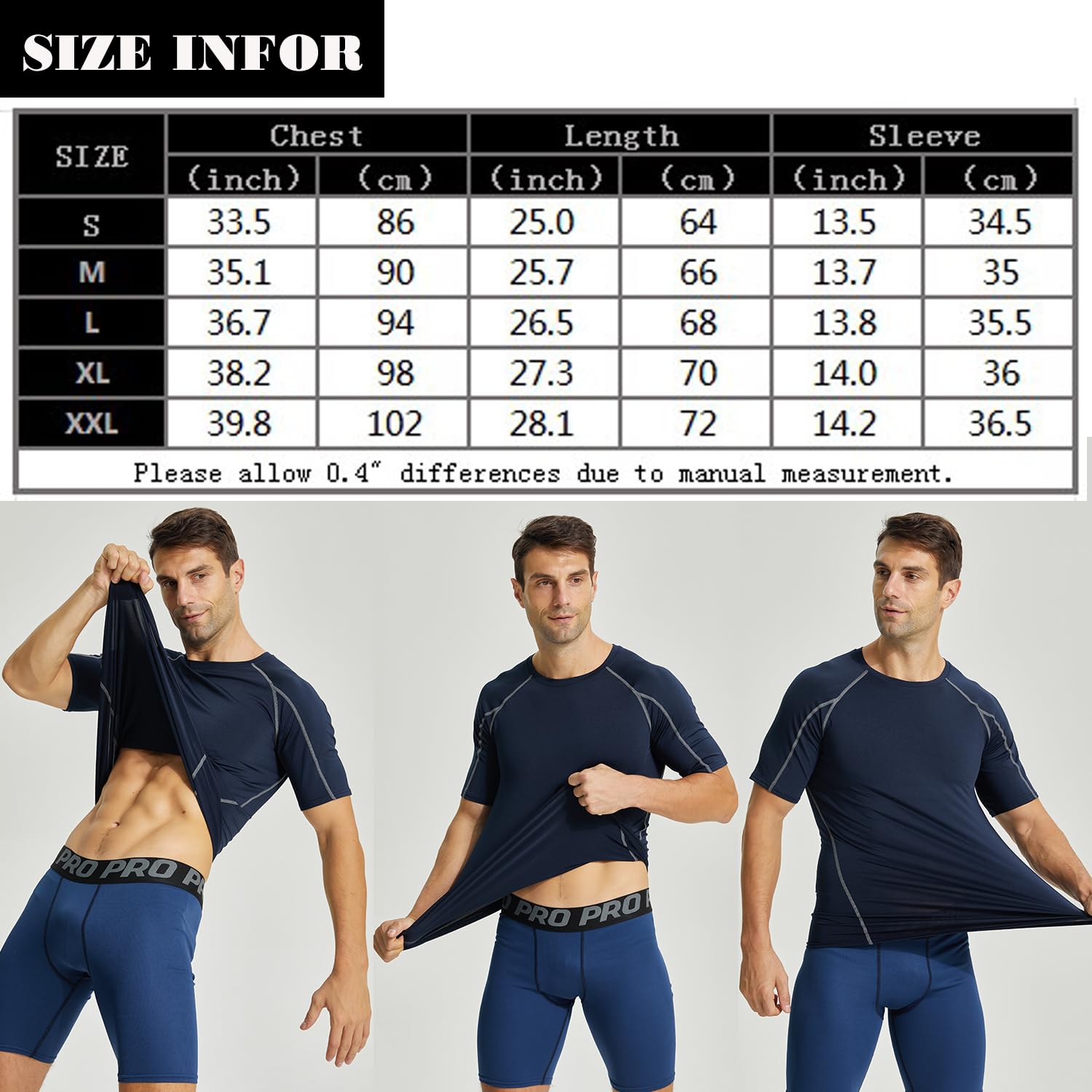 LANBAOSI Lot de 2 Tee Shirt Compression Homme Manches Courtes Sport T-Shirt Séchage Rapide Respirant Maillot Running Baselayer Haut