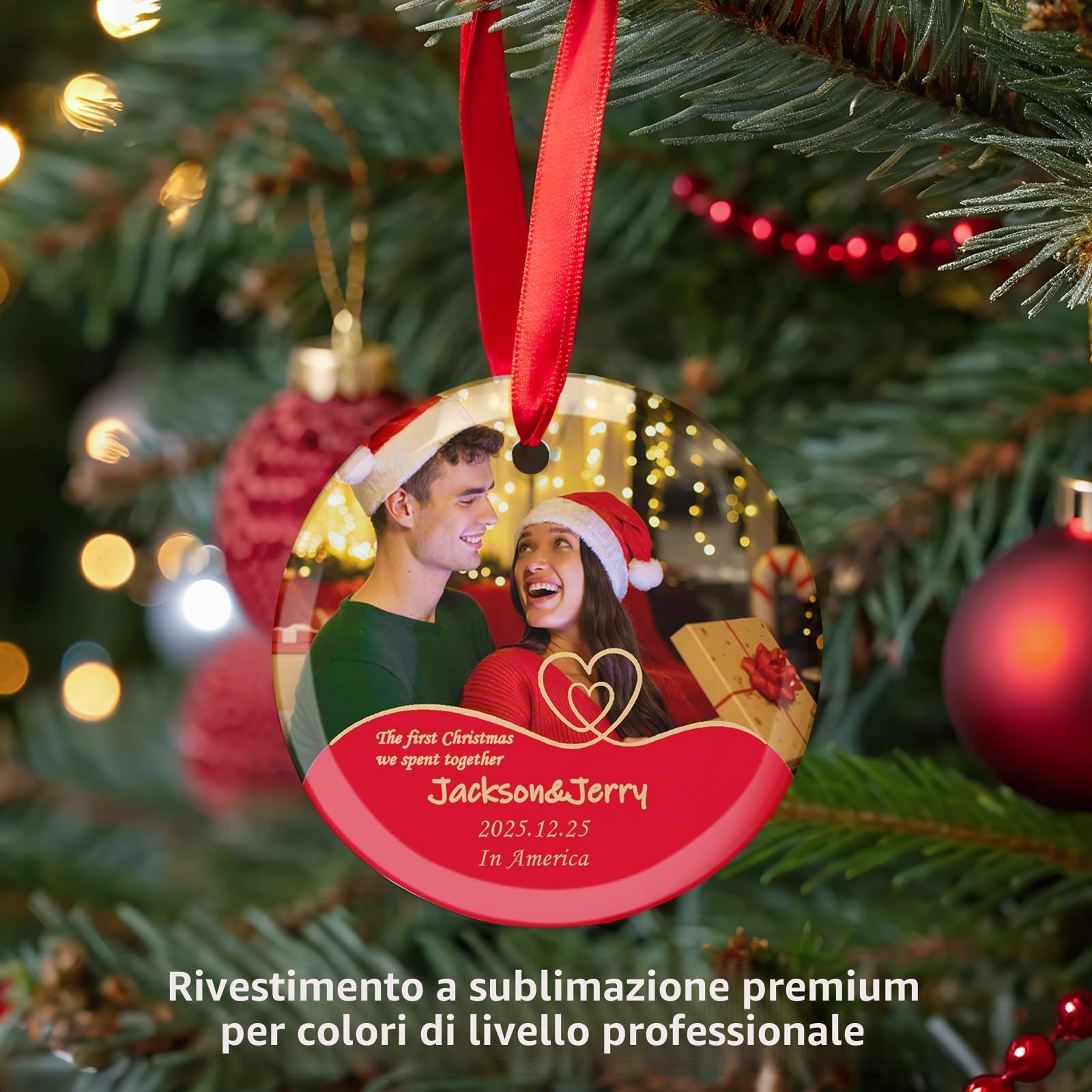 PYD Life 24 pezzi sublimazione ornamento vuoto vetro 7,6 cm ornamento rotondo con nastro rosso per fai da te artigianato personalizzato casa decorazione natalizia bulk
