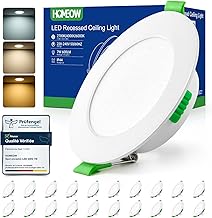 HOMEOW Pack of 20 7 W 220 V LED Ceiling Spotlights Extra Flat IP44 Adjustable Warm White 2700 K Neutral White 4000 K Cool White 6000 K, Hole Diameter 75 mm - 90 mm, Non-Dimmable