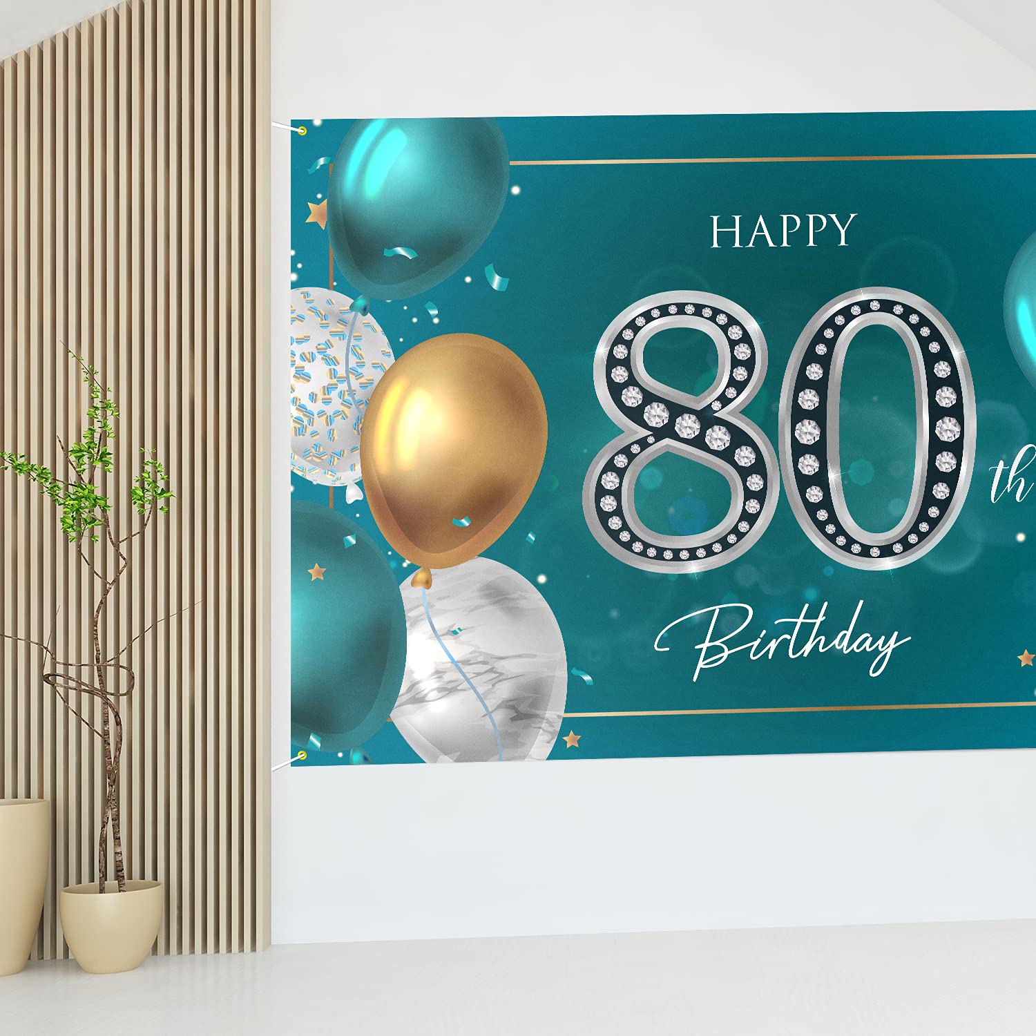 HAMIGAR 1,8 x 1,2 m Happy 80th Birthday Banner Hintergrund – 80 Jahre alt Geburtstag Dekorationen Partyzubehör für Frauen Männer – Grün Silber
