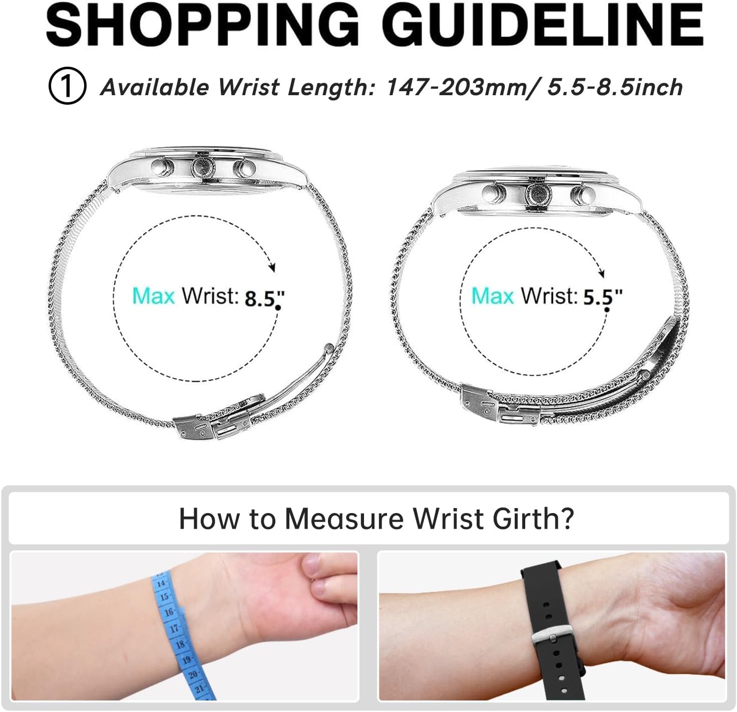 Stainless Steel Mesh Watch Band for Men Women, Quick Release Mesh Watch Straps 18mm 20mm 22mm