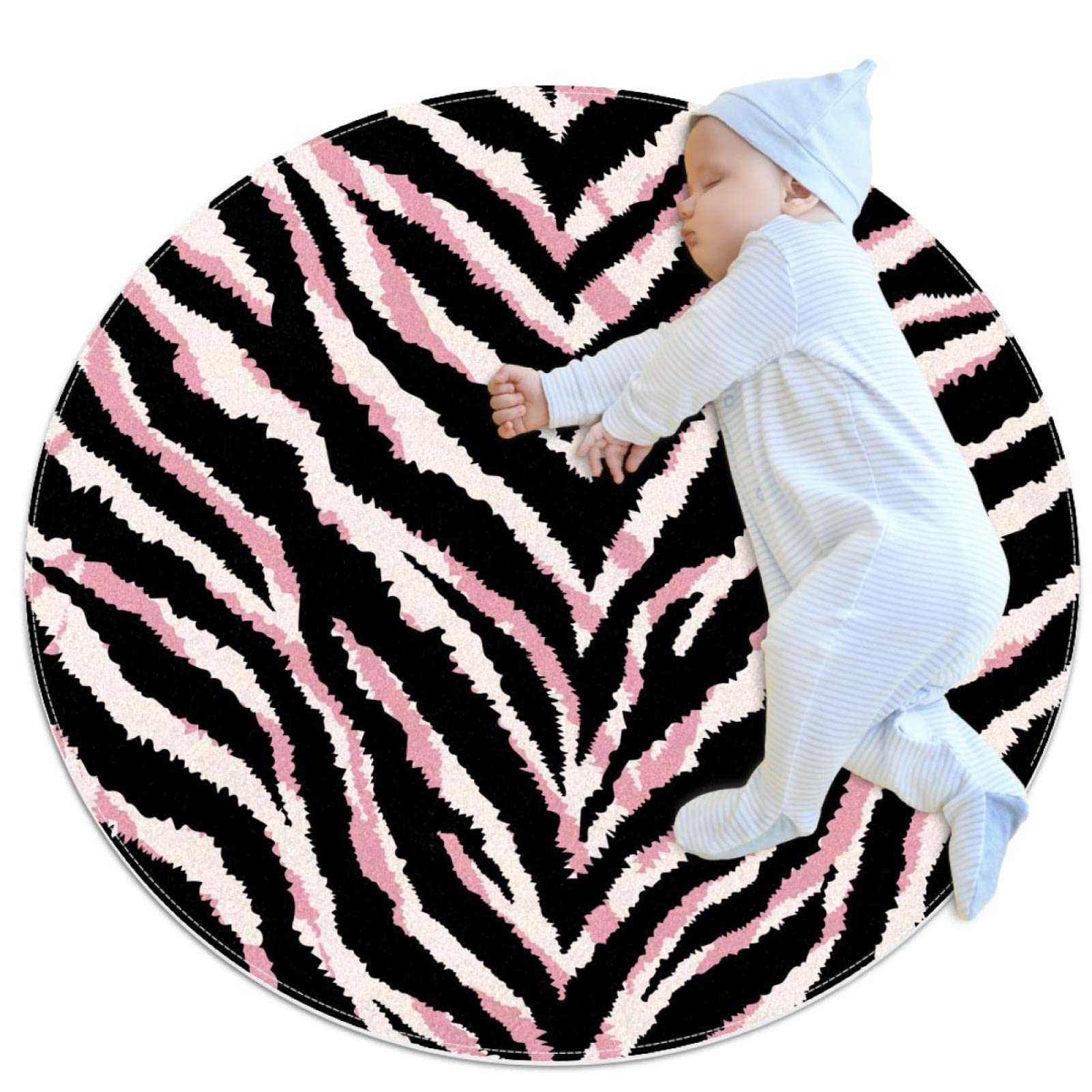 Tapis moderne antidérapant circulaire à rayures de peau d'animal aux finitions luxe