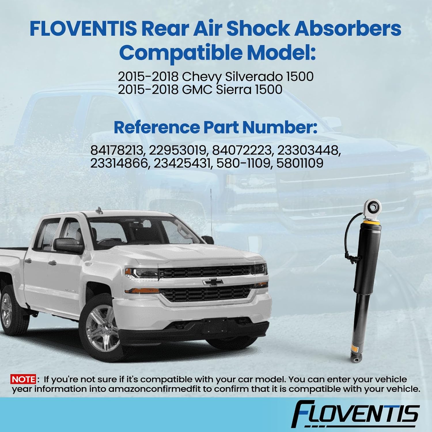 2Pcs Air Suspension Shocks Absorbers for 2015-2018 Chevy Silverado 1500 and GMC Sierra 1500 Car Rear Air Struts OEM Replace# 84178213, 22953019, 84072223 (2S9310 x 2)