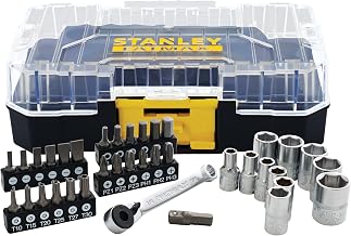 Stanley FMMT19101-0 FatMax - Juego de 37 piezas (1/4", en maletín pequeño, compatible con el sistema T-STAK, incluye llave de carraca, vasos, puntas y portapuntas), color negro y amarillo