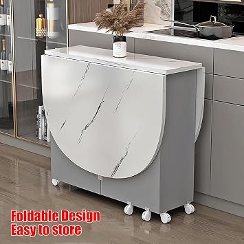 Mobile Folding Dining Table, Convertible Drop-Leaf Kitchen Table with Storage, 6-Wheel Kitchen Dining Tables, Multipurpose Space Saving Foldable Dinner Tables for 4-6(Color5)