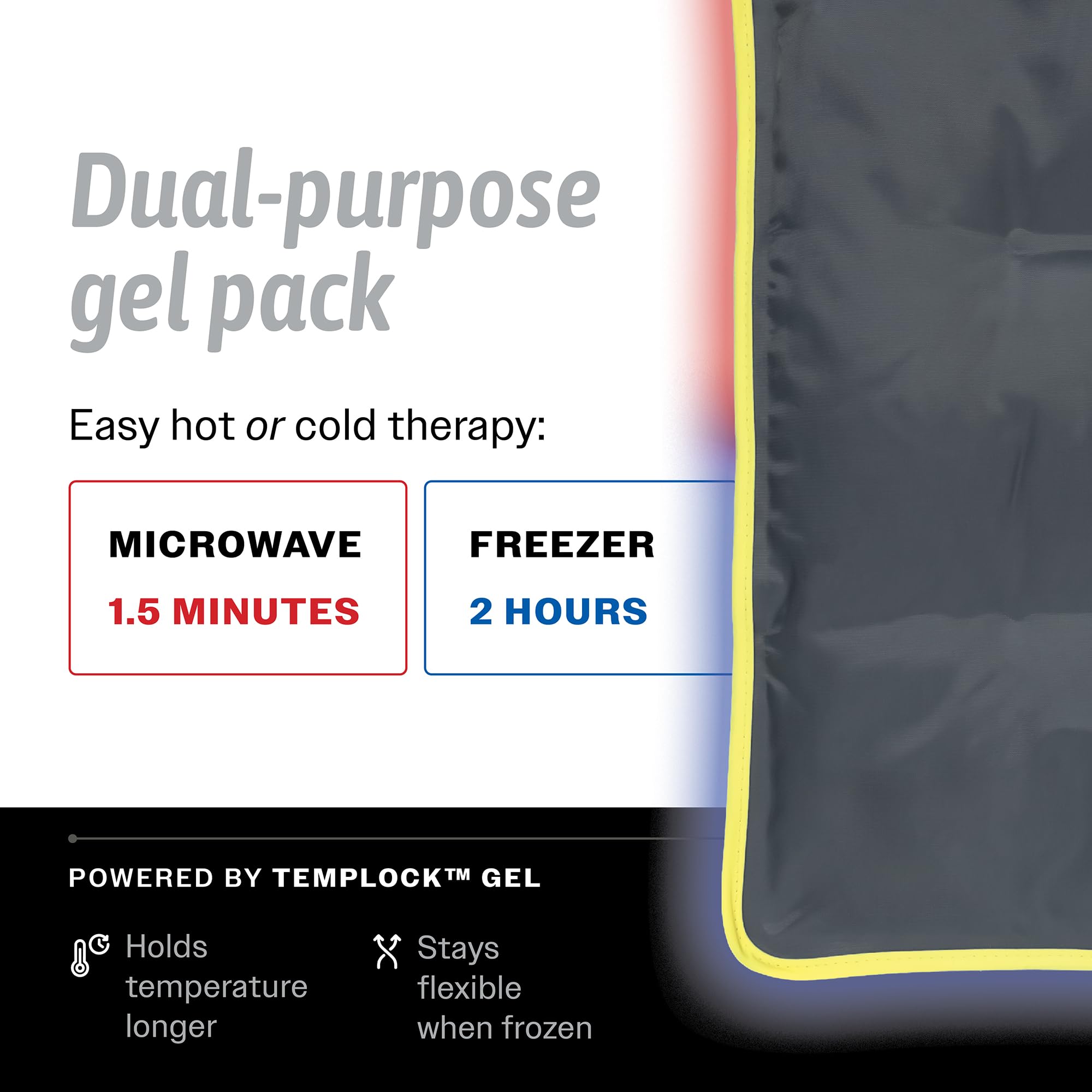 Paquetes de hielo de gel reutilizables, flexibles cuando se congelan para lesiones, cadera, hombro, espalda, rodilla, terapia de frío y calor para reducir la hinchazón, moretones, calor y frío (negro,