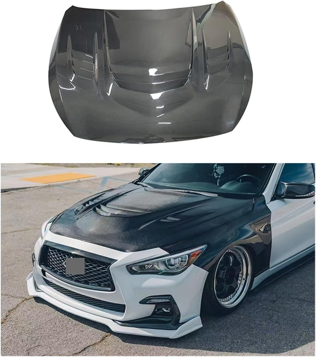 V Style Carbon Fiber Hood Compatible For Infiniti Q50 Carbon Fiber Bonnet